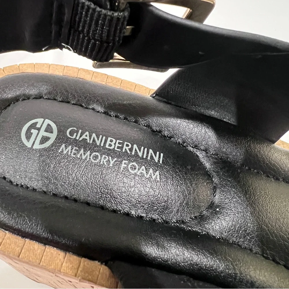 Giani Bernini Harperr Cork Platform Wedge Sandals Ankle Strap Black 6.5 NEW